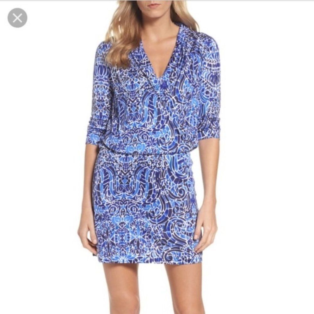 Lily Pulitzer Blue Felizia Silk Faux Wrap Dress Tavern Tile